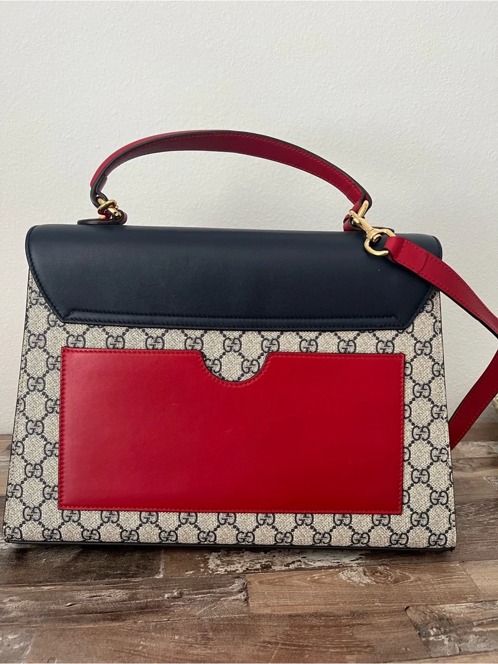 Gucci Navy, Red and Beige GG Supreme Top Handle Satchel and Wallet